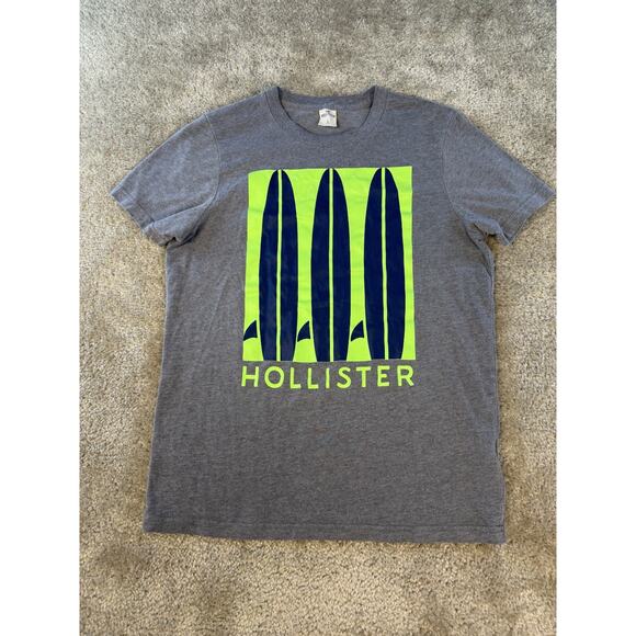 Hollister Mens Gray Large Mens T Shirt With Surf Graphic Hollister Logo Y2K E183 - Picture 1 of 10